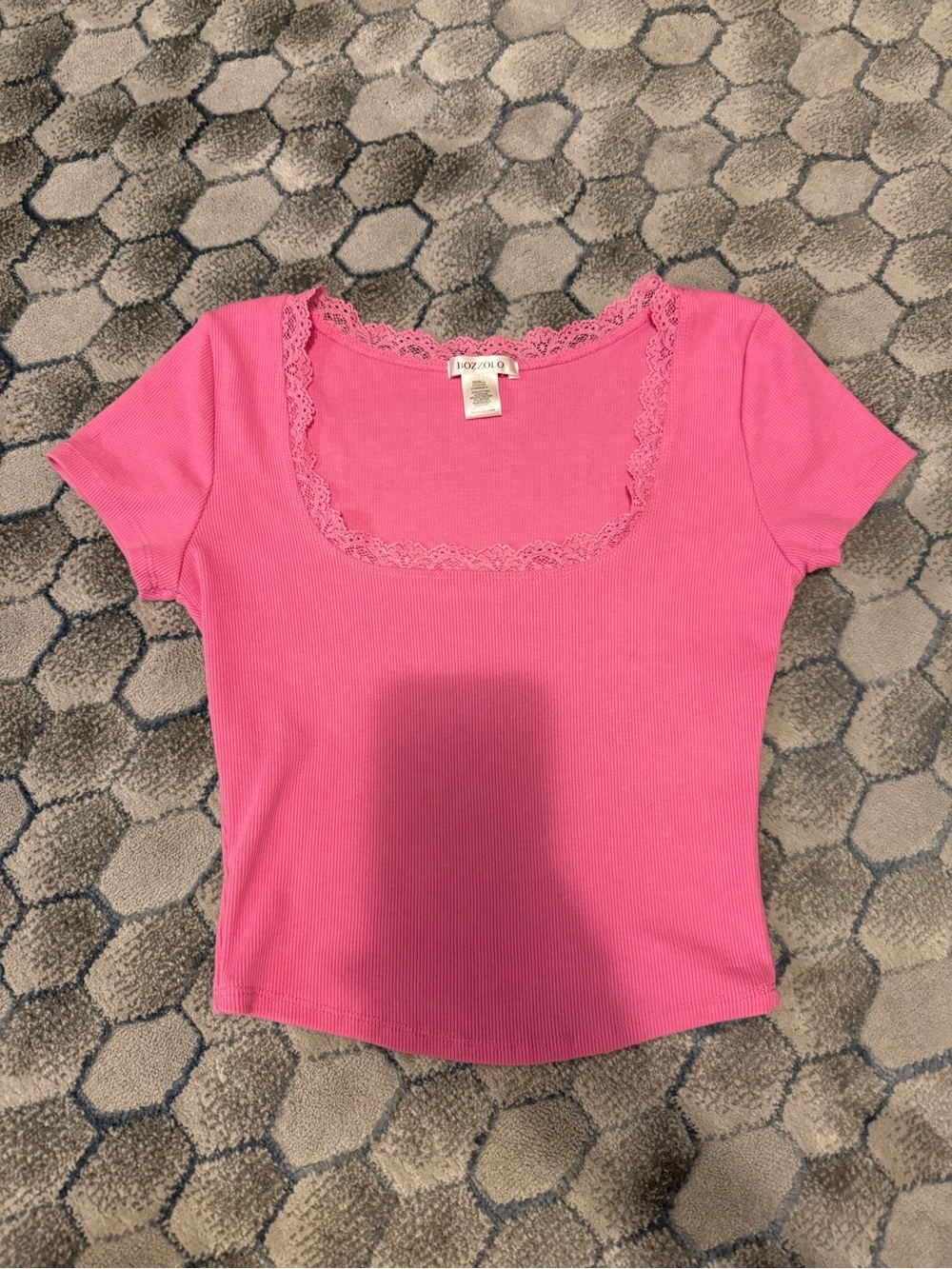 Pink Lace-Trim Ribbed Scoop Neck Top